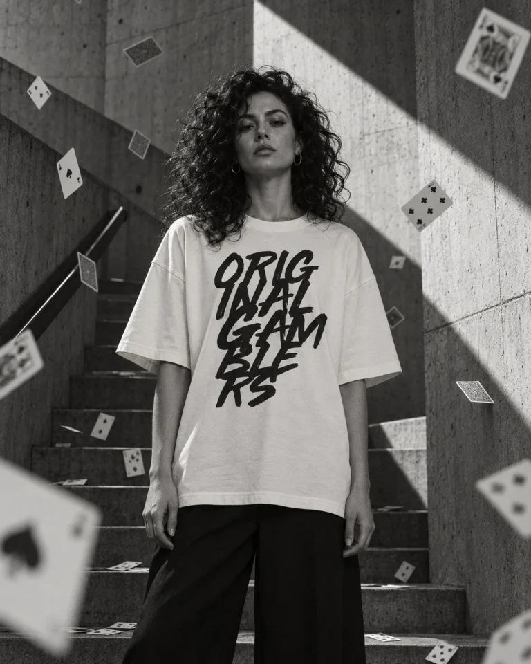 Cara de póker: retrato en blanco y negro con la Original Gamblers Tee Crema