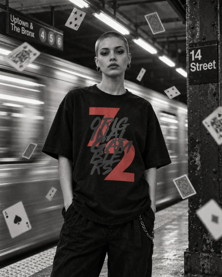 Seven Deuce Tee Negra con el 72 en rojo, la peor mano del póker