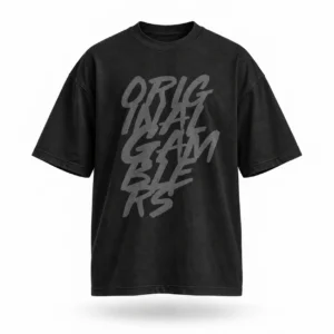 Playera oversize negra Original Gamblers con lettering a pincel, streetwear DROP 001